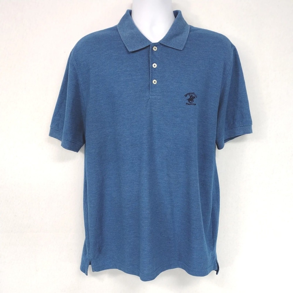 Beverly Hills Polo Club Men's L Pullover Polo Shirt Blue 1/4 Button